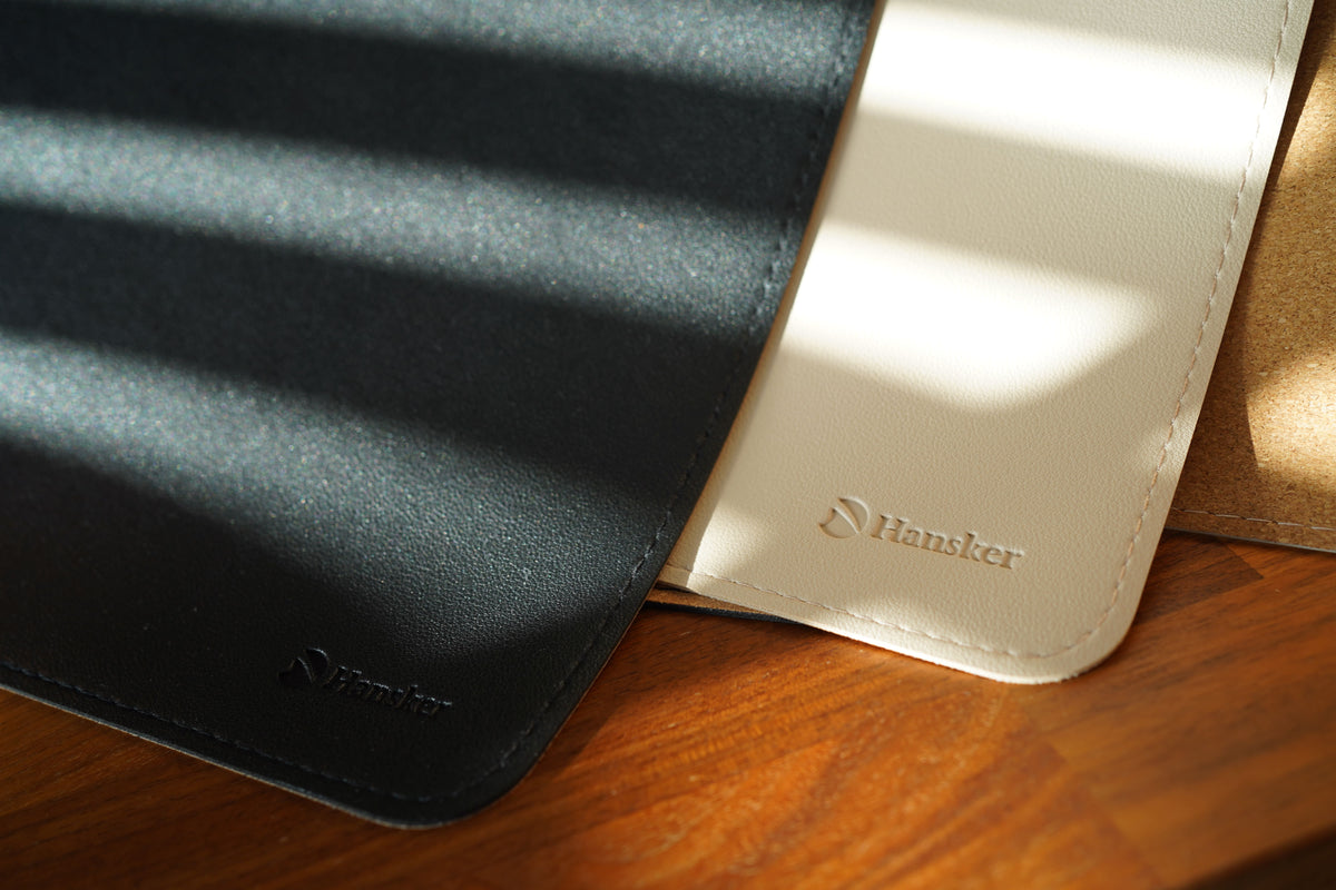 PU Leather & cork desk mat - warm white
